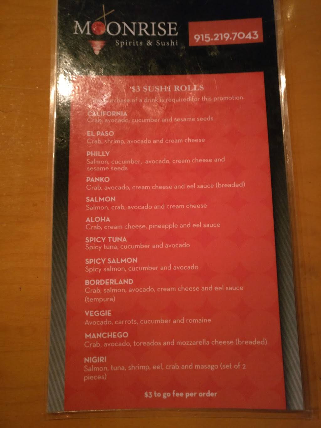 Moonrise Spirit & Sushi | restaurant | 1320 N Zaragoza Rd #7930, El Paso, TX 79936, USA | 9152197043 OR +1 915-219-7043