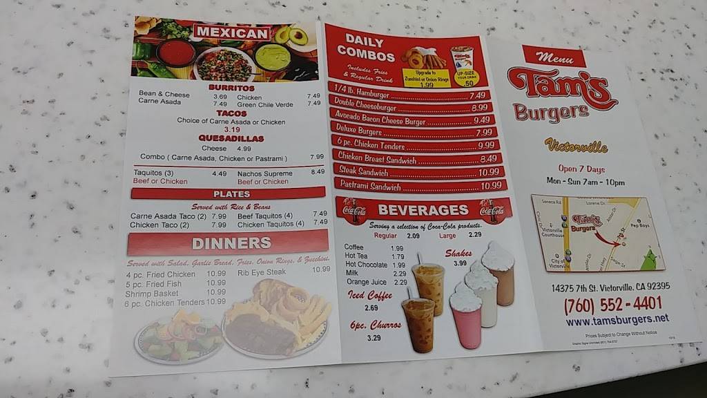 Tams Burgers | restaurant | 14375 7th St, Victorville, CA 92395, USA | 7605524401 OR +1 760-552-4401