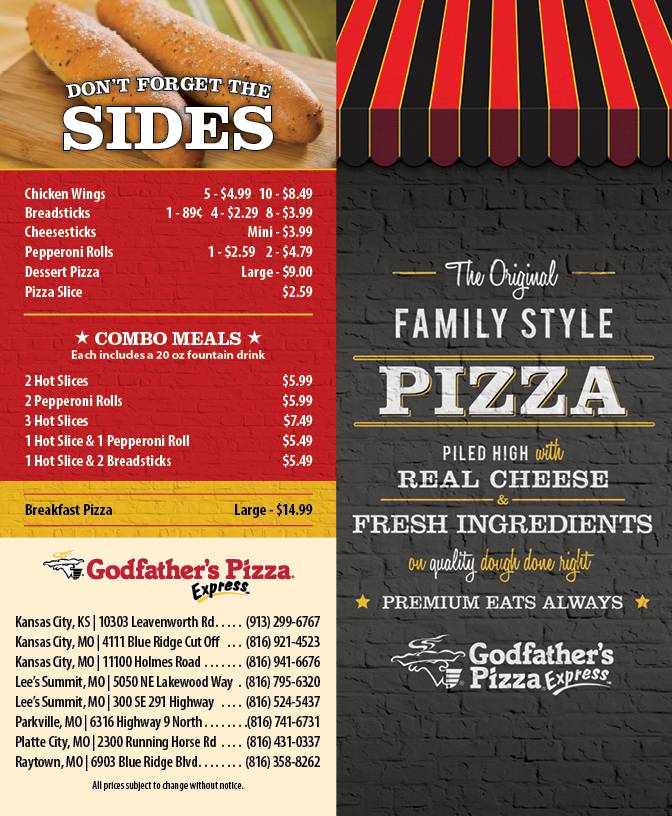 Godfathers Pizza Express | restaurant | 6024 Blue Ridge Blvd, Raytown, MO 64133, USA | 8167370730 OR +1 816-737-0730