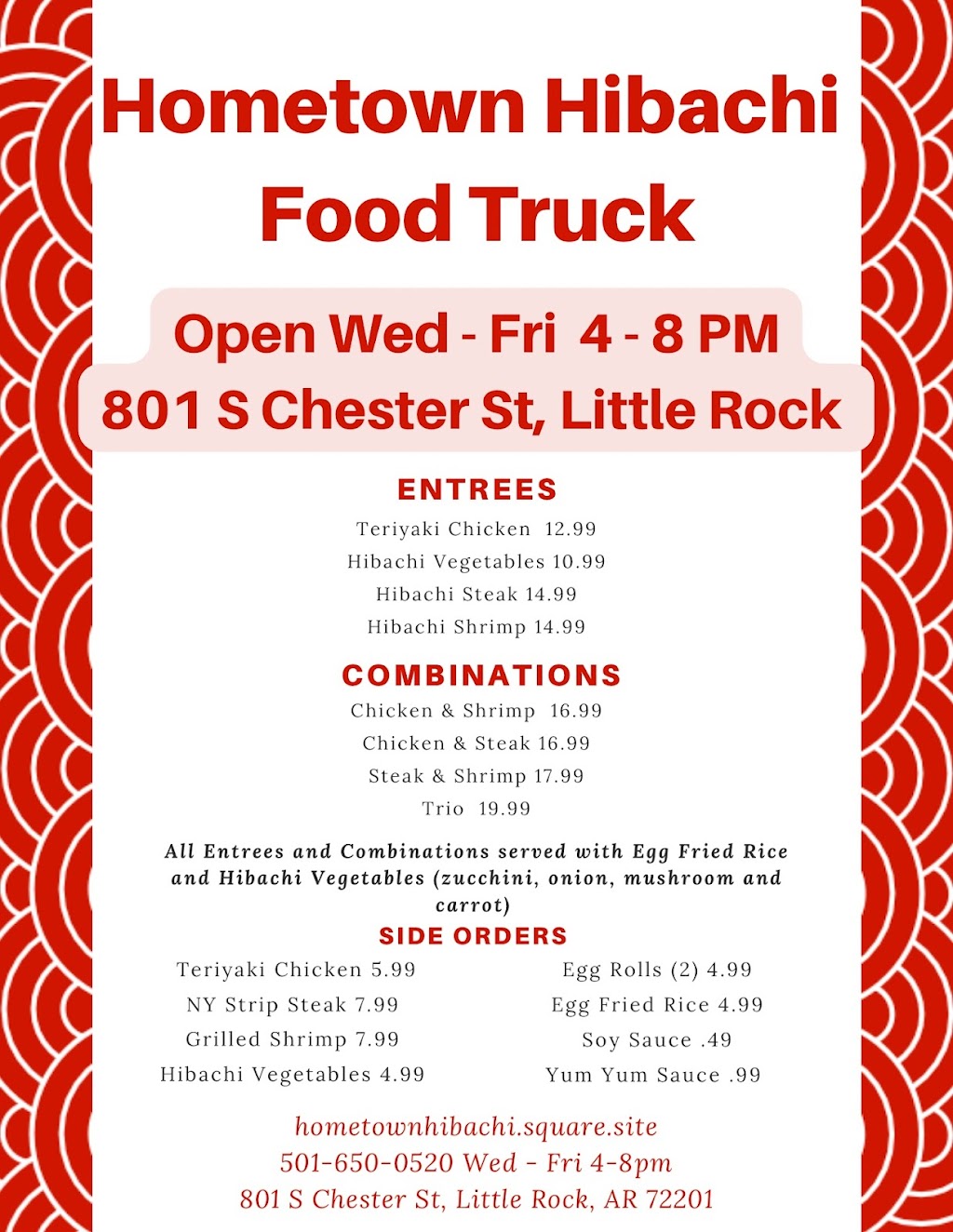 Hometown Hibachi Food Truck | restaurant | 801 S Chester St, Little Rock, AR 72201, USA | 5016500520 OR +1 501-650-0520