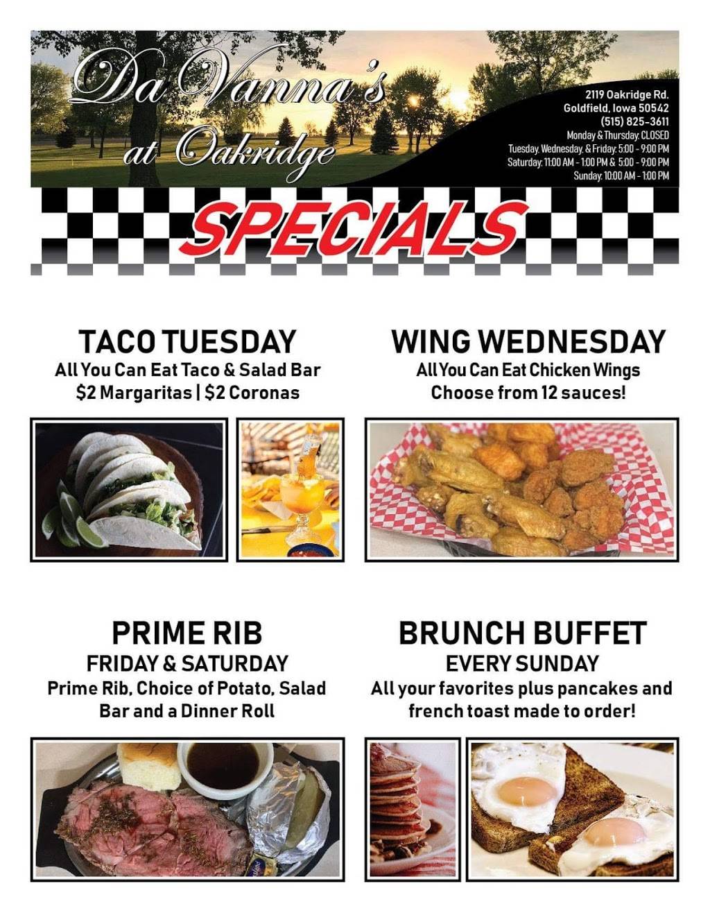 DaVanna’s at Oakridge | restaurant | 2119 Oakridge Rd, Goldfield, IA 50542, USA | 5158253611 OR +1 515-825-3611