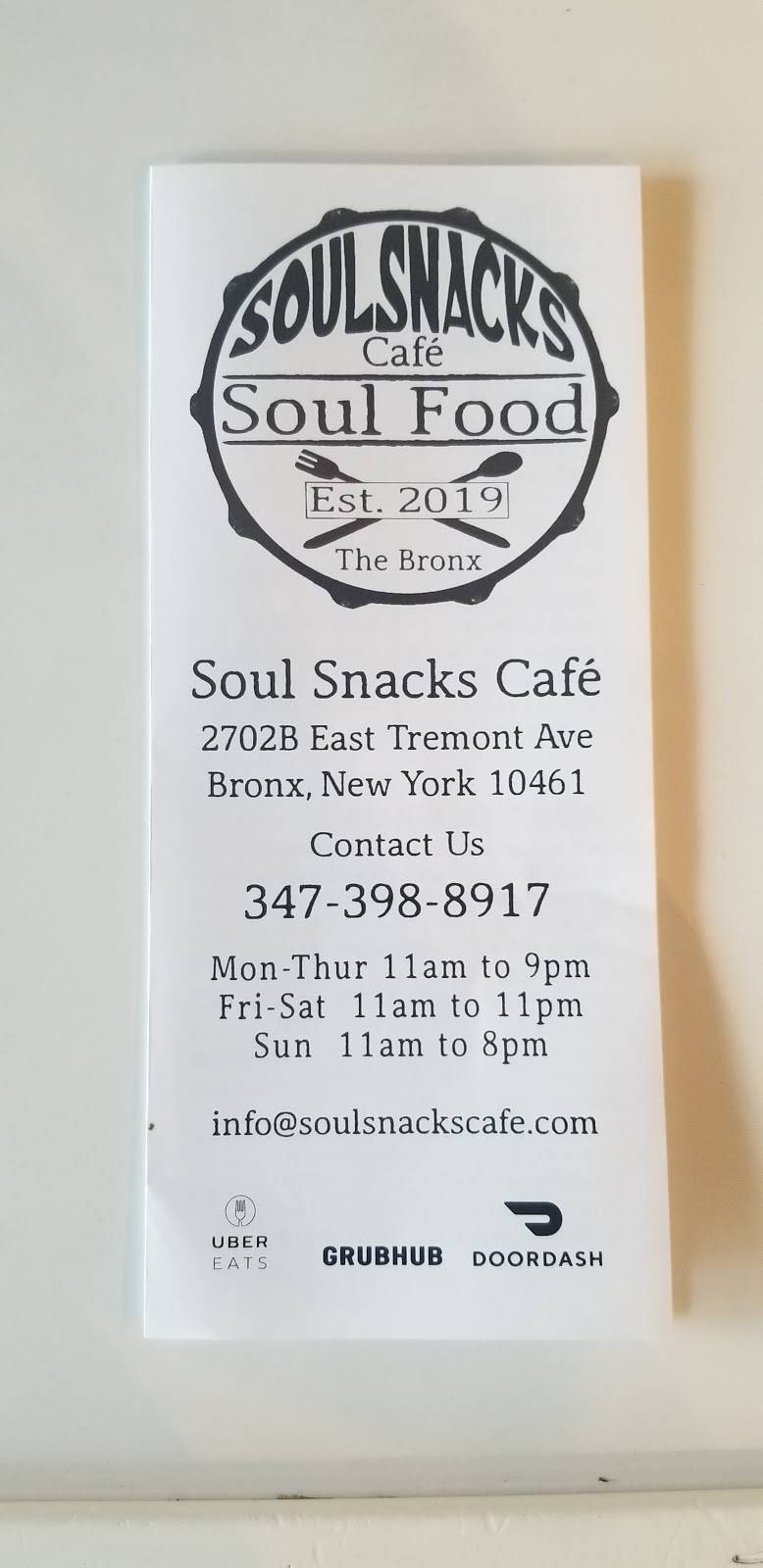 Soul Snacks Café | restaurant | 2702B E Tremont Ave, The Bronx, NY 10461, USA | 3473988917 OR +1 347-398-8917