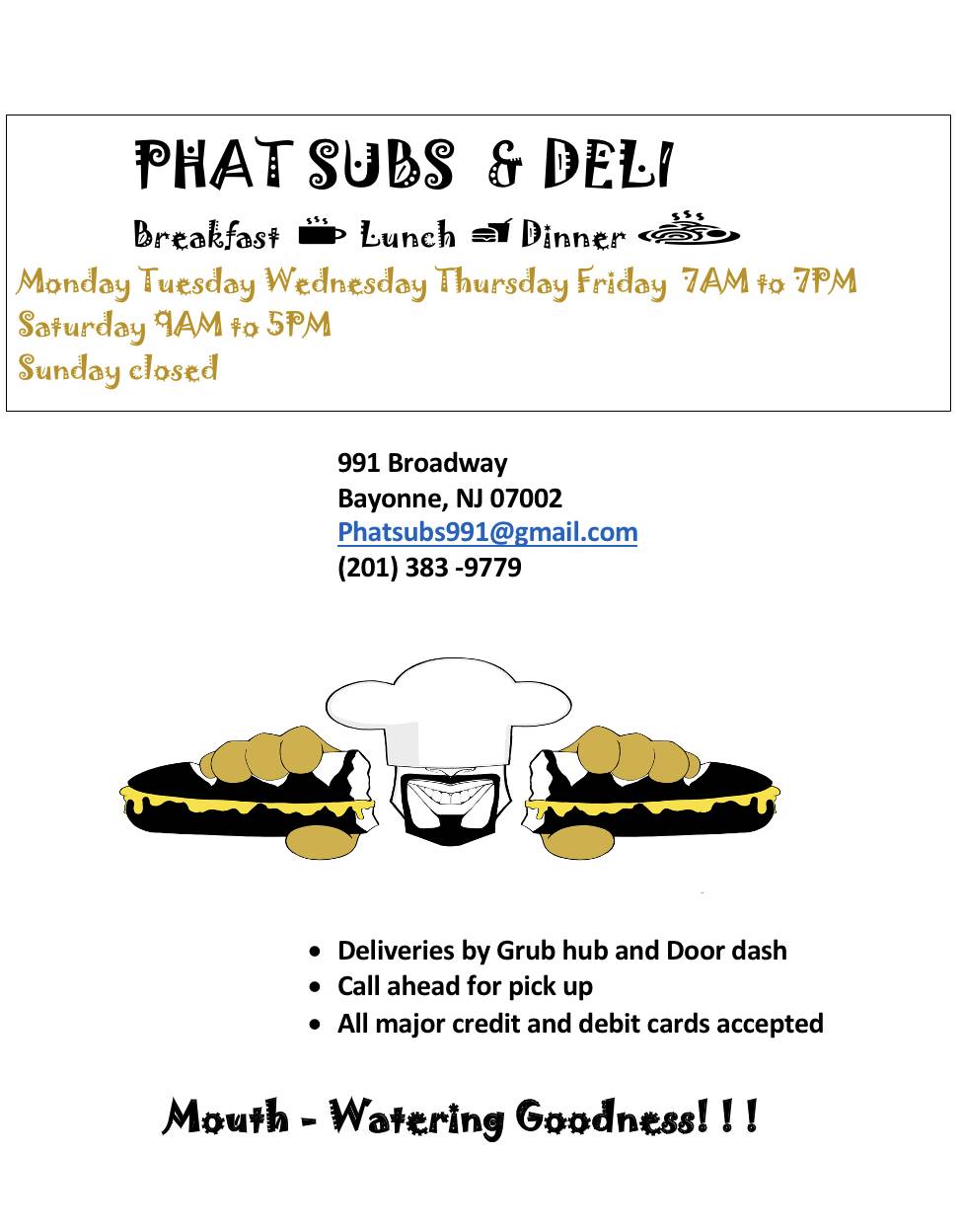 Phat Subs & Deli | restaurant | 991 Broadway, Bayonne, NJ 07002, USA | 2013839779 OR +1 201-383-9779