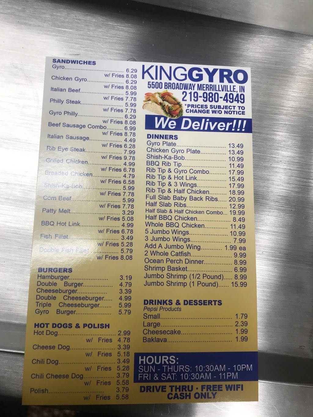King Gyros | restaurant | 5500 Broadway, Merrillville, IN 46410, USA | 2199804949 OR +1 219-980-4949