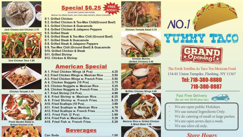 No1 Yummy Taco | restaurant | 154-01 Union Tpke, Flushing, NY 11367, USA | 7183808880 OR +1 718-380-8880