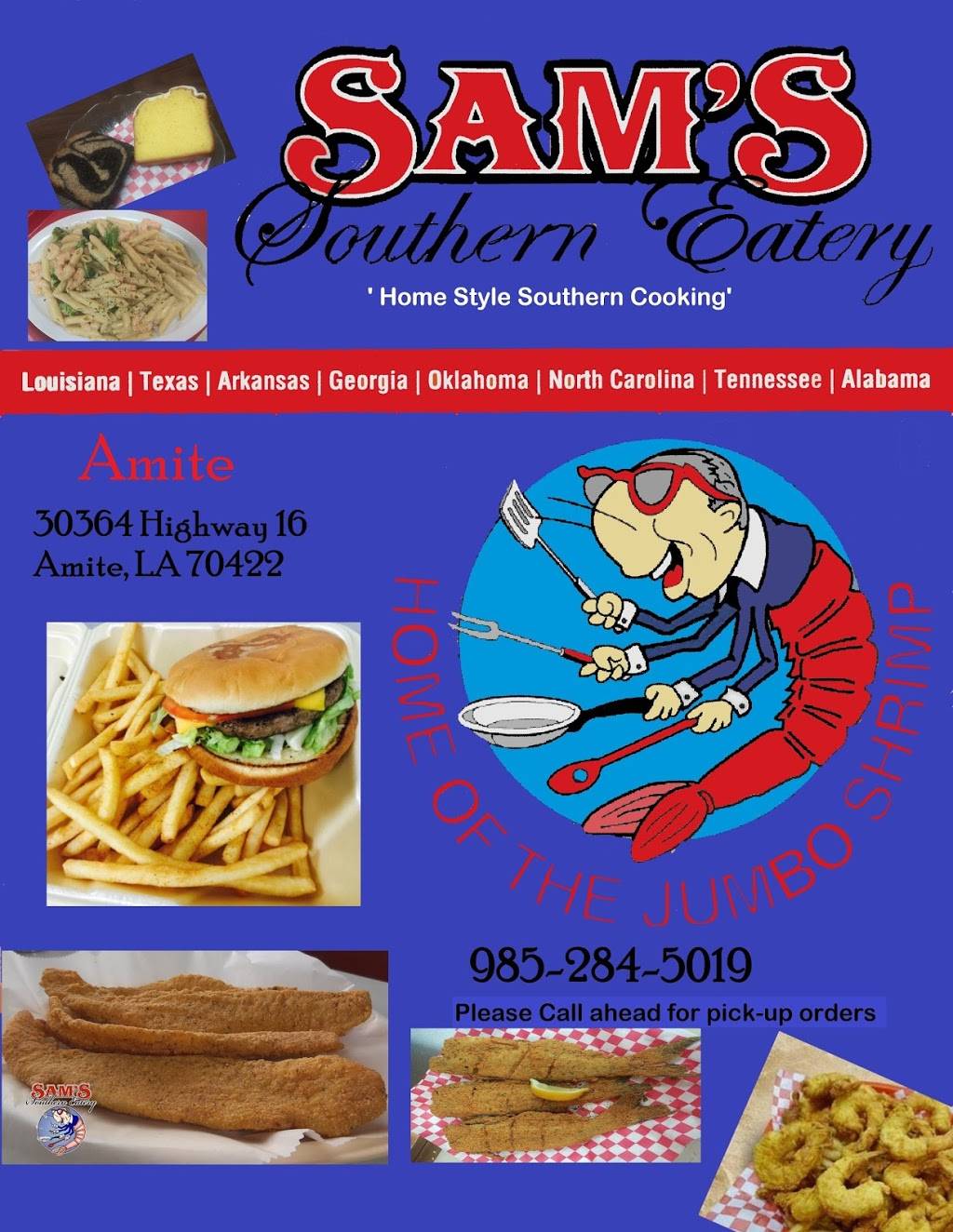 Sams Southern Eatery | restaurant | 30364 LA-16, Amite City, LA 70422, USA | 9852845019 OR +1 985-284-5019