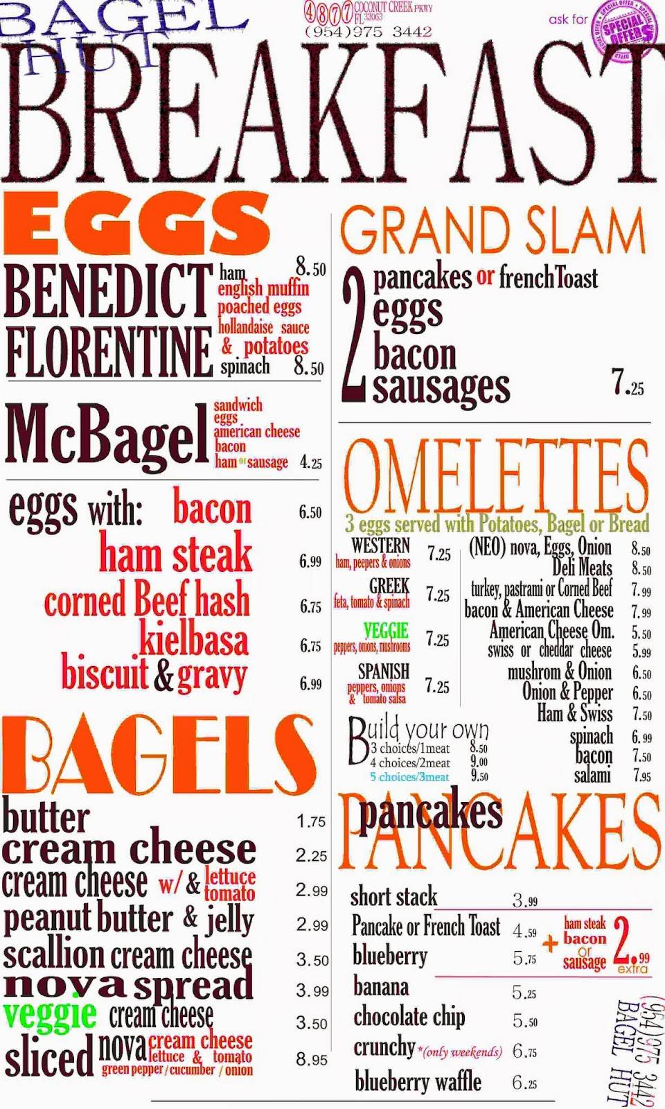 BAGEL HUT - Breakfast & Lunch | restaurant | 4877 Coconut Creek Pkwy, Coconut Creek, FL 33063, USA | 9549570057 OR +1 954-957-0057