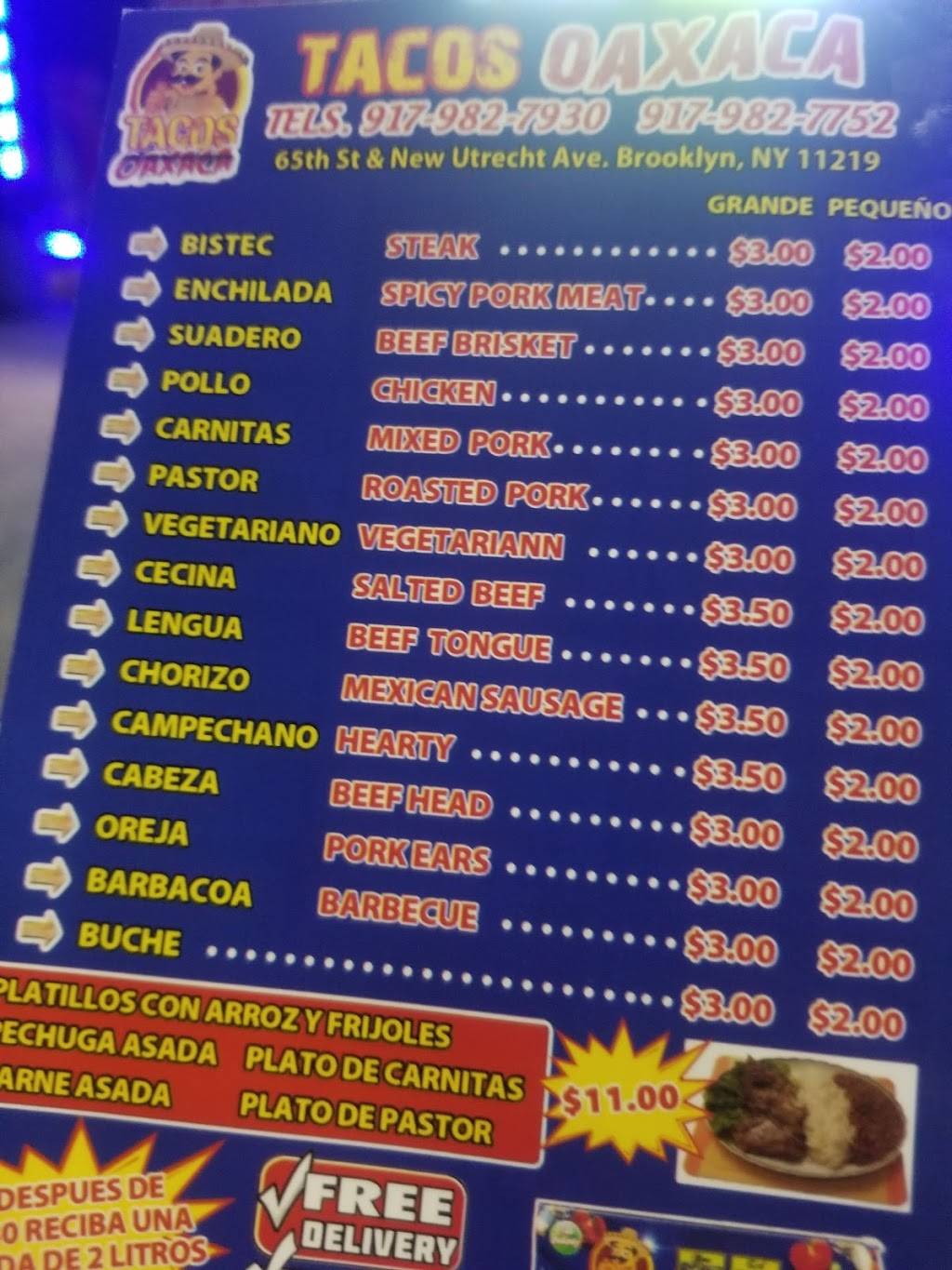 Tacos Oaxaca | restaurant | 6426 New Utrecht Ave, Brooklyn, NY 11219, USA | 9179827930 OR +1 917-982-7930