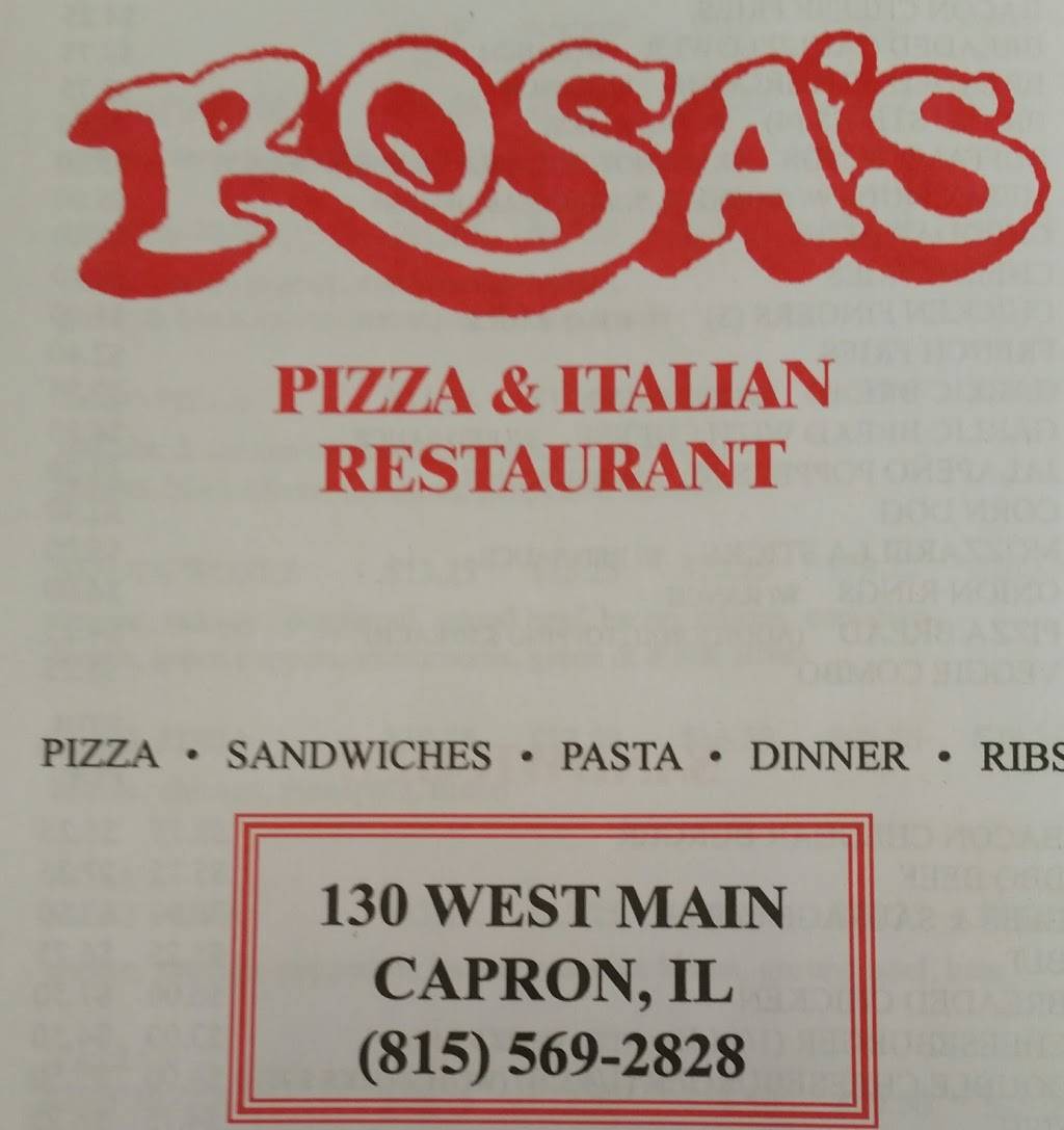 Rosas Pizza & Italian Restaurant | meal delivery | 130 W Main St, Capron, IL 61012, USA | 8155692828 OR +1 815-569-2828