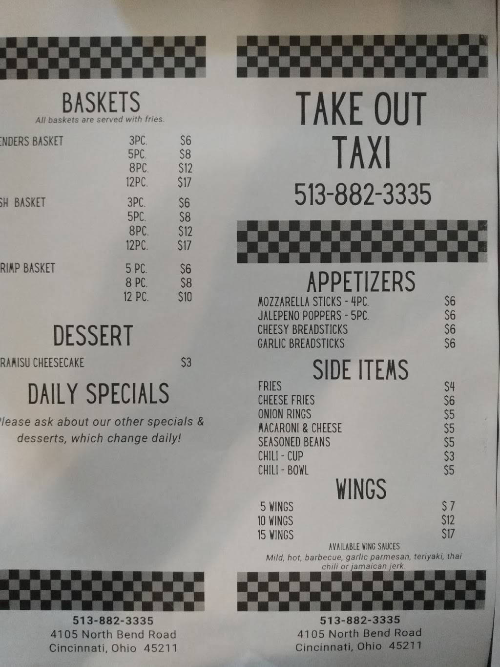 Take Out Taxi | restaurant | 4105 N Bend Rd, Cincinnati, OH 45211, USA | 5138823335 OR +1 513-882-3335