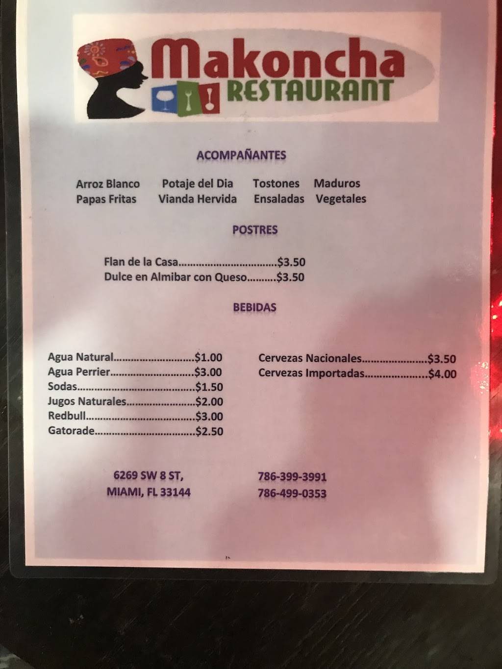 MAKONCHA RESTAURANT | restaurant | 6269 SW 8th St, Miami, FL 33144, USA | 7863993991 OR +1 786-399-3991
