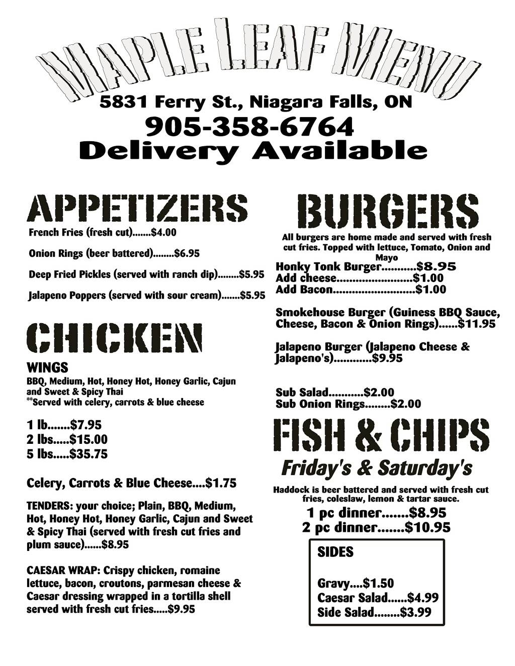 Maple Leaf Tavern | restaurant | 5831 Ferry St, Niagara Falls, ON L2G 1S8, Canada | 9053586764 OR +1 905-358-6764