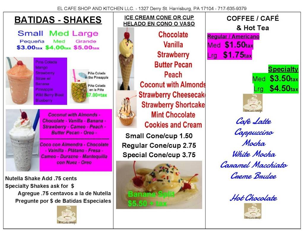 El Cafe Shop and Kitchen LLC | cafe | 1327 Derry St, Harrisburg, PA 17104, USA | 7176359379 OR +1 717-635-9379