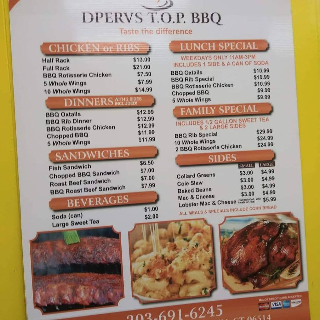 Dperv’s T.O.P. BBQ | restaurant | 1531 Dixwell Ave, Hamden, CT 06514, USA | 2036916245 OR +1 203-691-6245