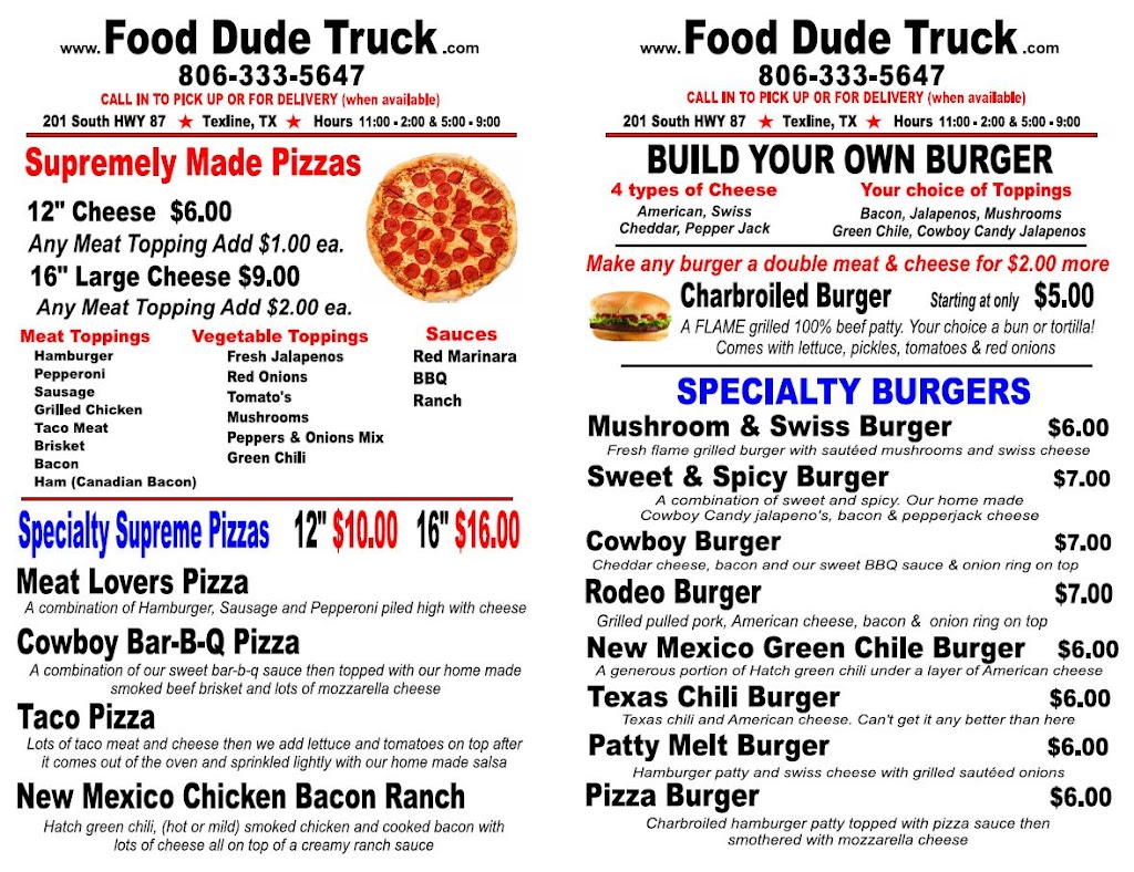 Food Dude Truck | meal takeaway | 201 S 2nd St, Texline, TX 79087, USA | 8063335647 OR +1 806-333-5647