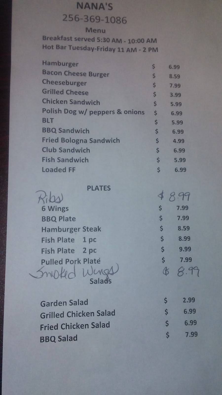 Nanas Dinner | restaurant | 3608-3708, Old Birmingham Hwy, Oak Grove, AL 35150, USA | 2563691086 OR +1 256-369-1086