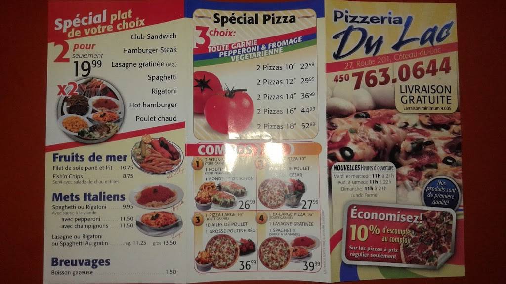 Pizzeria Du Lac | restaurant | 27 QC-201, Coteau-du-Lac, QC J0P 1B0, Canada | 4507630644 OR +1 450-763-0644