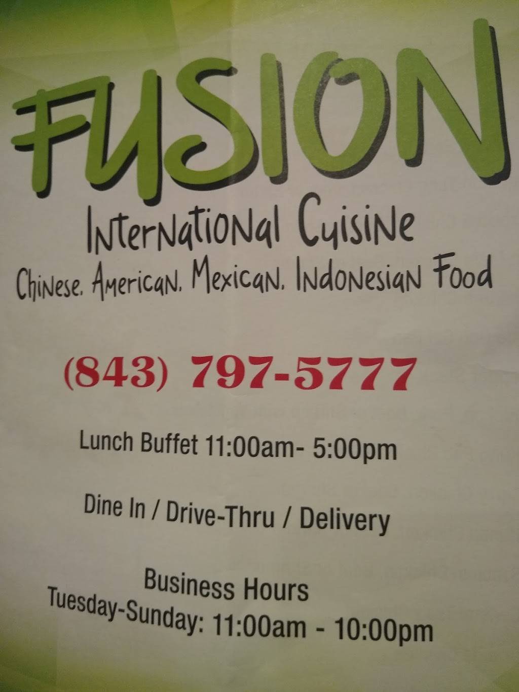 Fusion International Cuisine | restaurant | 1256 Red Bank Rd, Goose Creek, SC 29445, USA | 8437975777 OR +1 843-797-5777