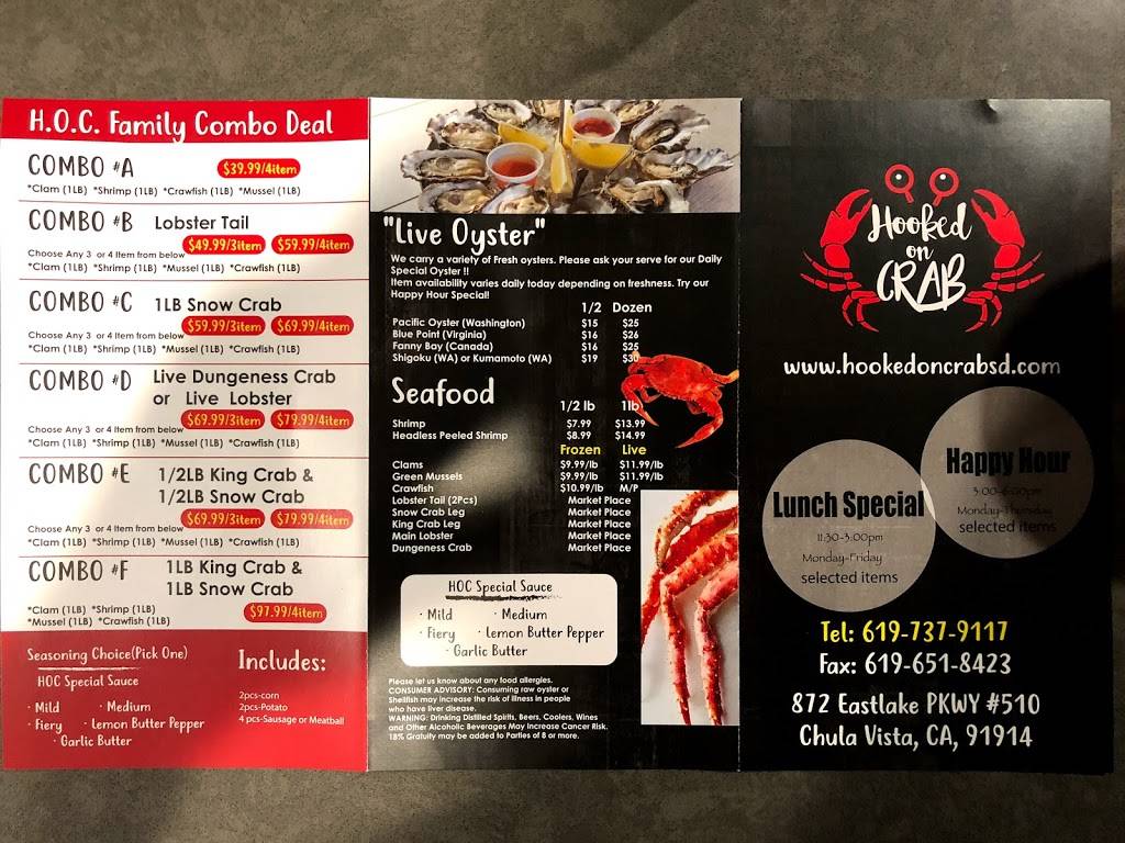 Hooked on Crab | restaurant | 872 Eastlake Pkwy #510, Chula Vista, CA 91915, USA | 6197379117 OR +1 619-737-9117