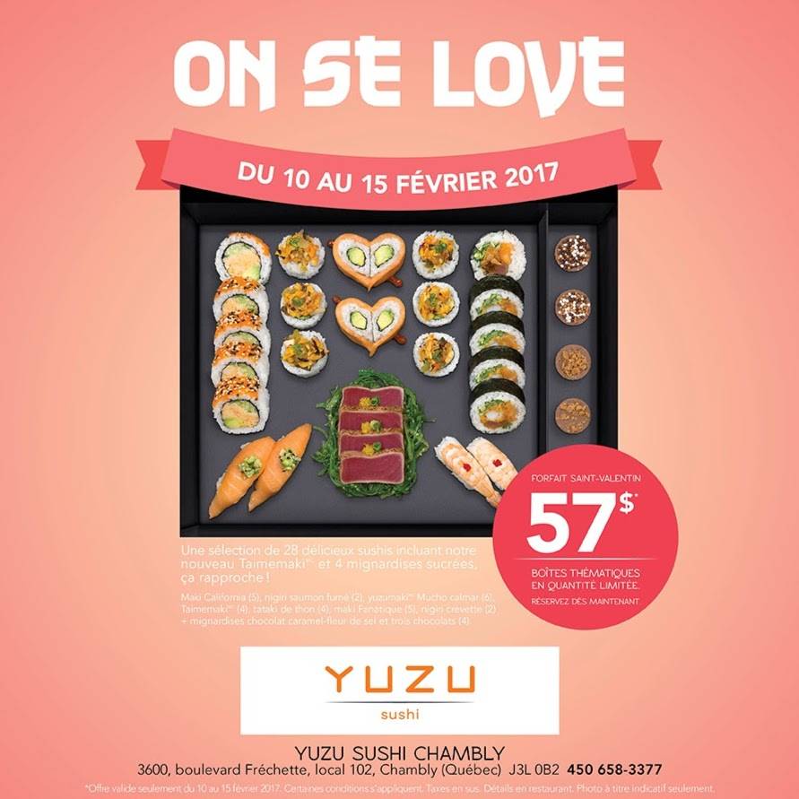 Yuzu sushi | meal takeaway | 3600 Boulevard Fréchette #102, Chambly, QC J3L 0B2, Canada | 4506583377 OR +1 450-658-3377