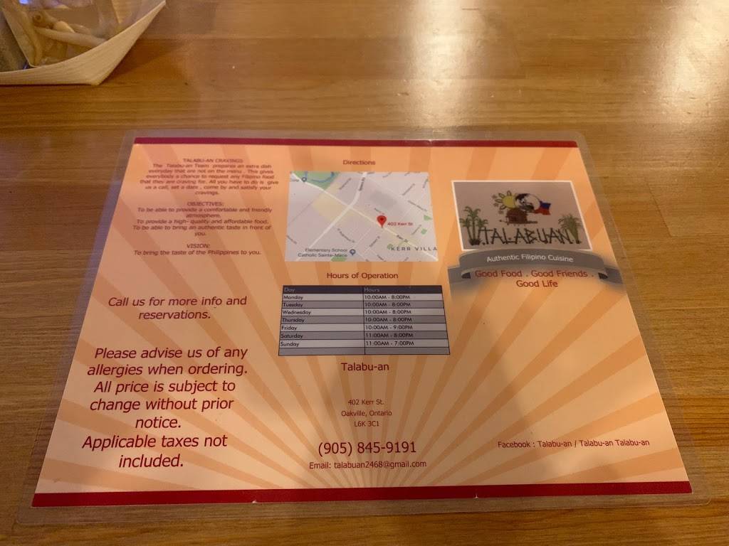 Talabuan authentic Filipino cuisine | restaurant | 402 Kerr St, Oakville, ON L6K 3C1, Canada | 9058459191 OR +1 905-845-9191