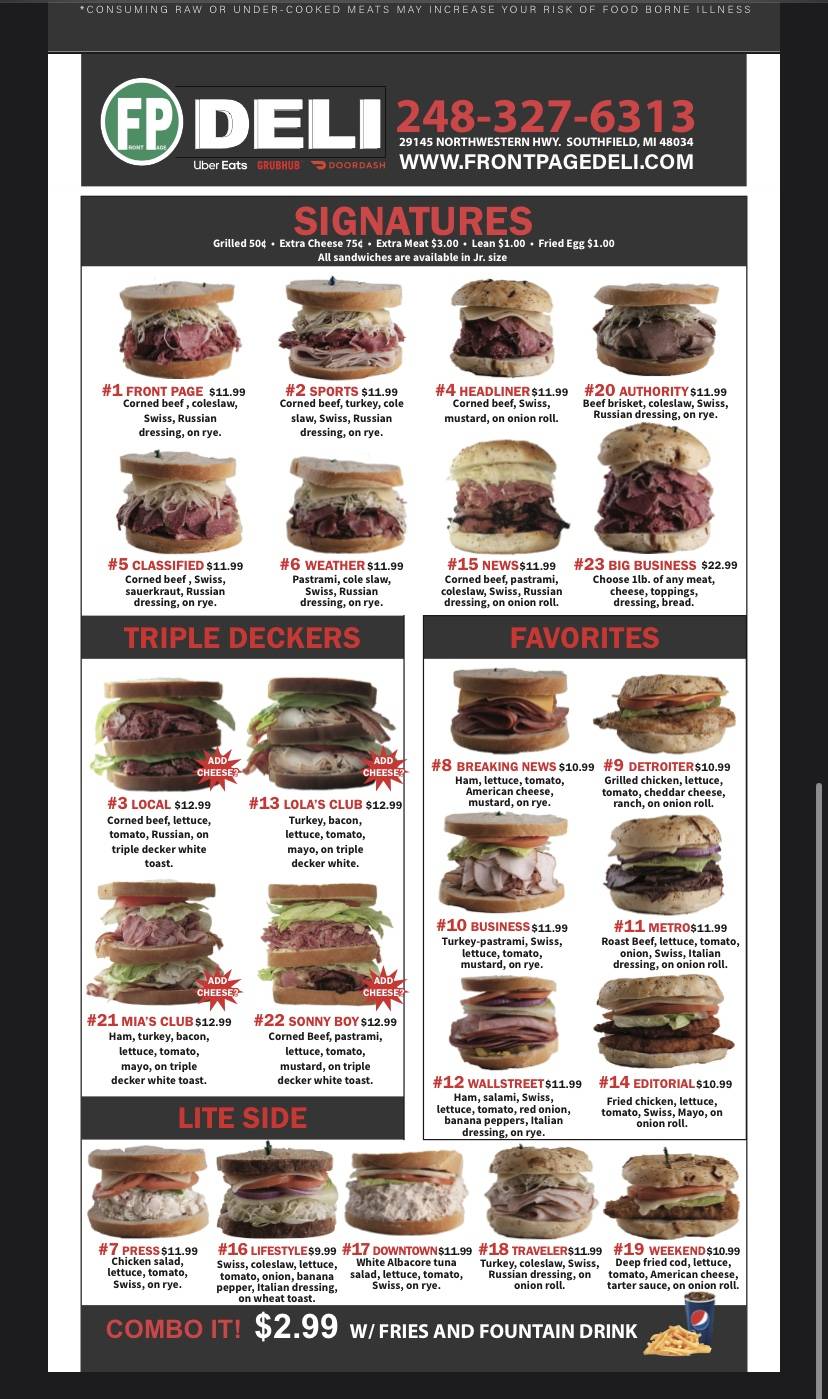 Front Page Deli | meal takeaway | 29145 Northwestern Hwy, Southfield, MI 48034, USA | 2483276313 OR +1 248-327-6313