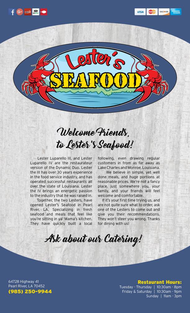 Lesters Seafood | restaurant | 5192, 38270-38360 Pine St, Pearl River, LA 70452, USA | 9852509944 OR +1 985-250-9944