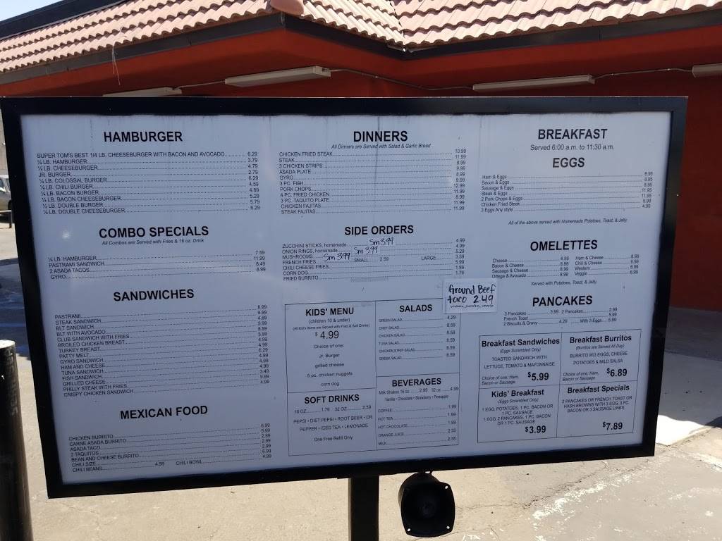 Super Toms Burgers | restaurant | 9531 Rosedale Hwy, Bakersfield, CA 93312, USA | 6615880005 OR +1 661-588-0005