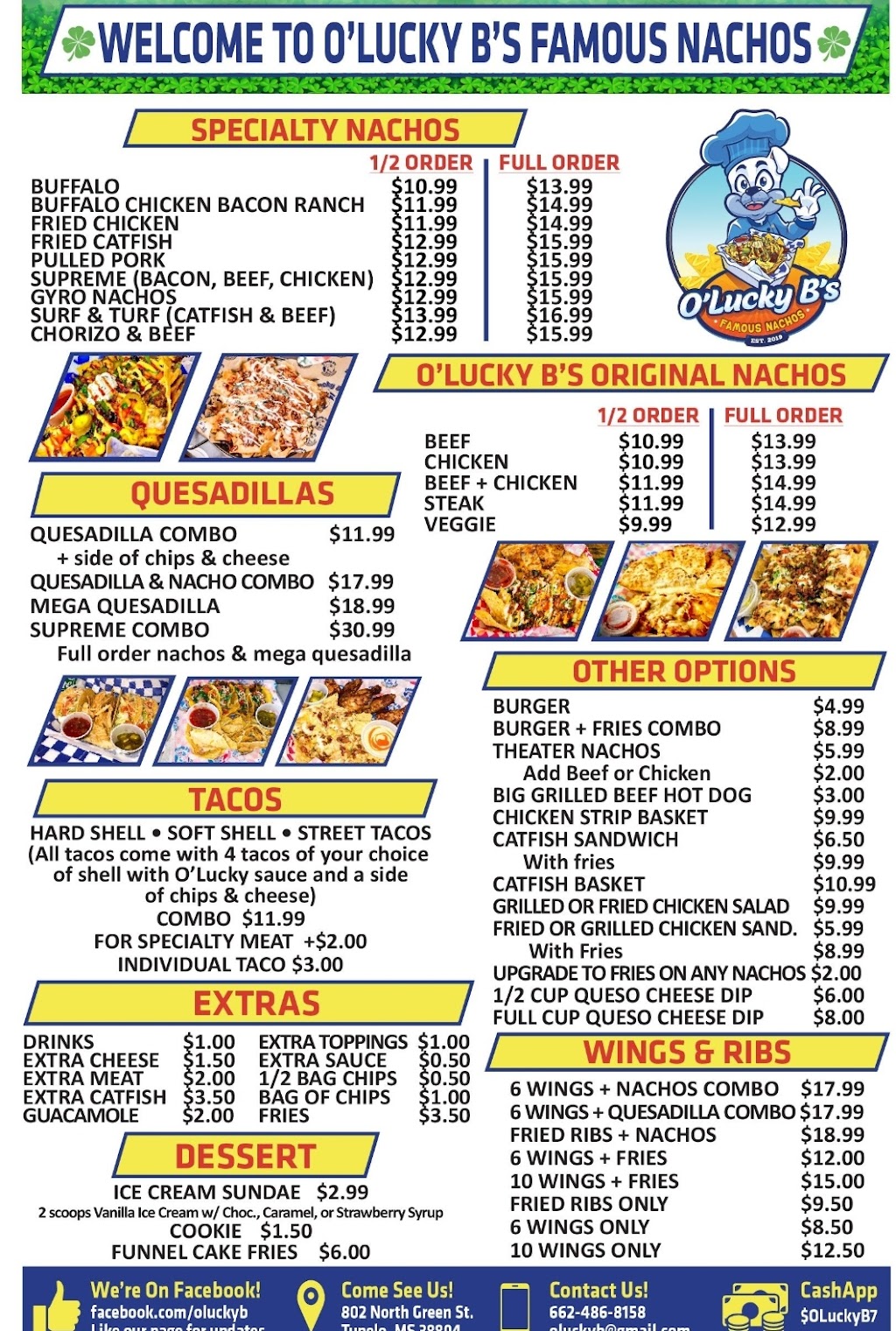 OLucky Bs Famous Nachos | restaurant | 802 N Green St, Tupelo, MS 38804, USA | 6624868158 OR +1 662-486-8158