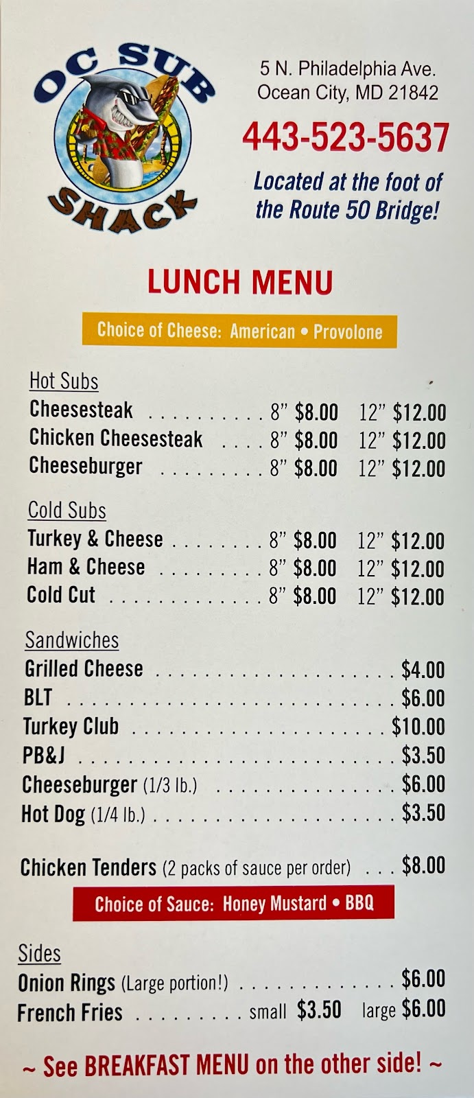 OC Sub Shack | meal takeaway | 5 Philadelphia Ave, Ocean City, MD 21842, USA | 4435235637 OR +1 443-523-5637