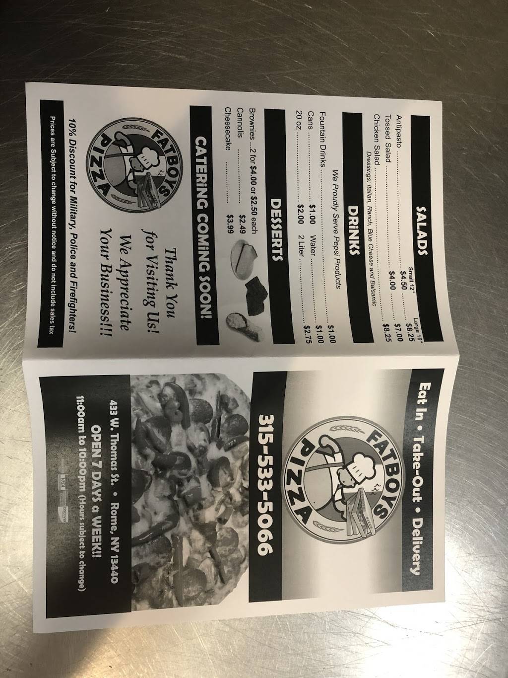Fat Boys Pizzeria | restaurant | 433 W Thomas St, Rome, NY 13440, USA | 3155335066 OR +1 315-533-5066