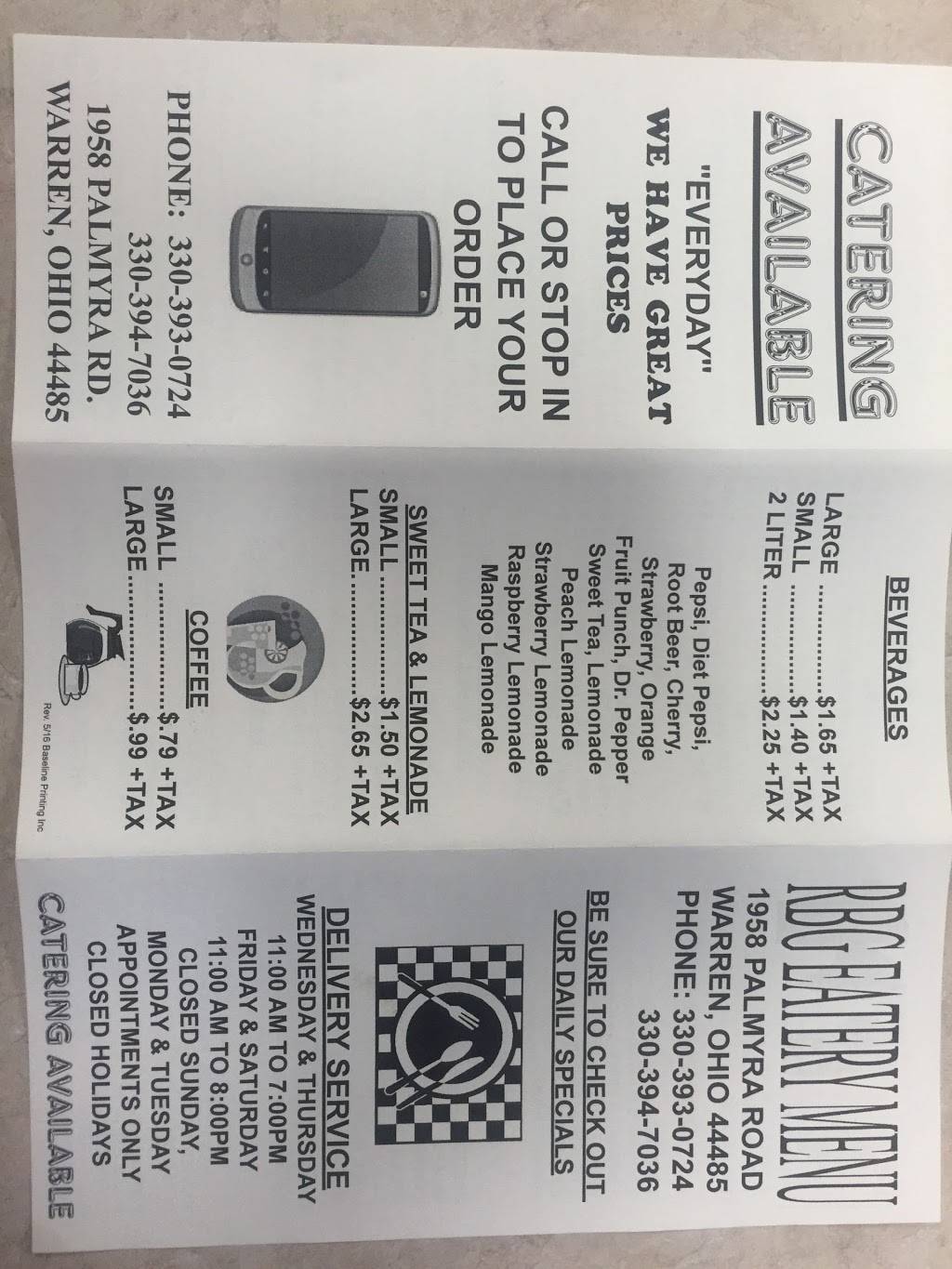 RBG Eatery | restaurant | 1958 Palmyra Rd SW, Warren, OH 44485, USA | 3303930724 OR +1 330-393-0724