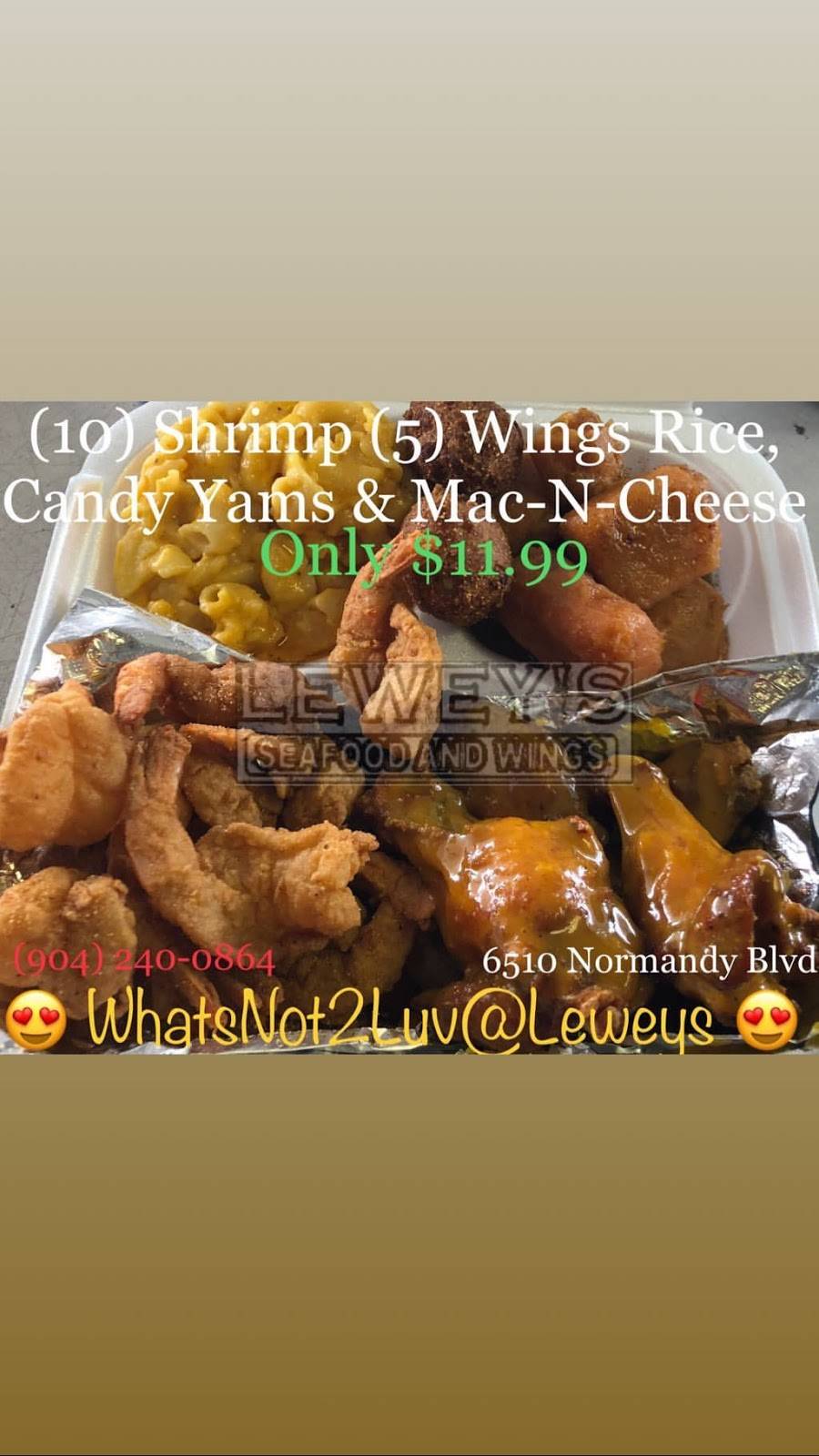 Leweys Seafood & Wings | restaurant | 6510 Normandy Blvd, Jacksonville, FL 32205, USA | 9042409054 OR +1 904-240-9054
