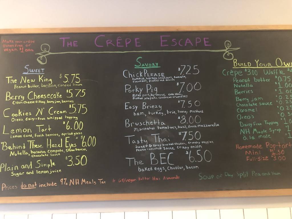 The Crêpe Escape | restaurant | 138 N Main St, Concord, NH 03301, USA | 6038568375 OR +1 603-856-8375