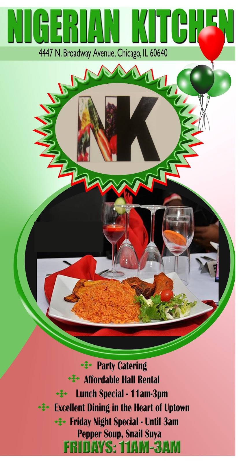 Nigerian Kitchen Restaurant | restaurant | 4447 N Broadway, Chicago, IL 60640, USA | 7732714010 OR +1 773-271-4010
