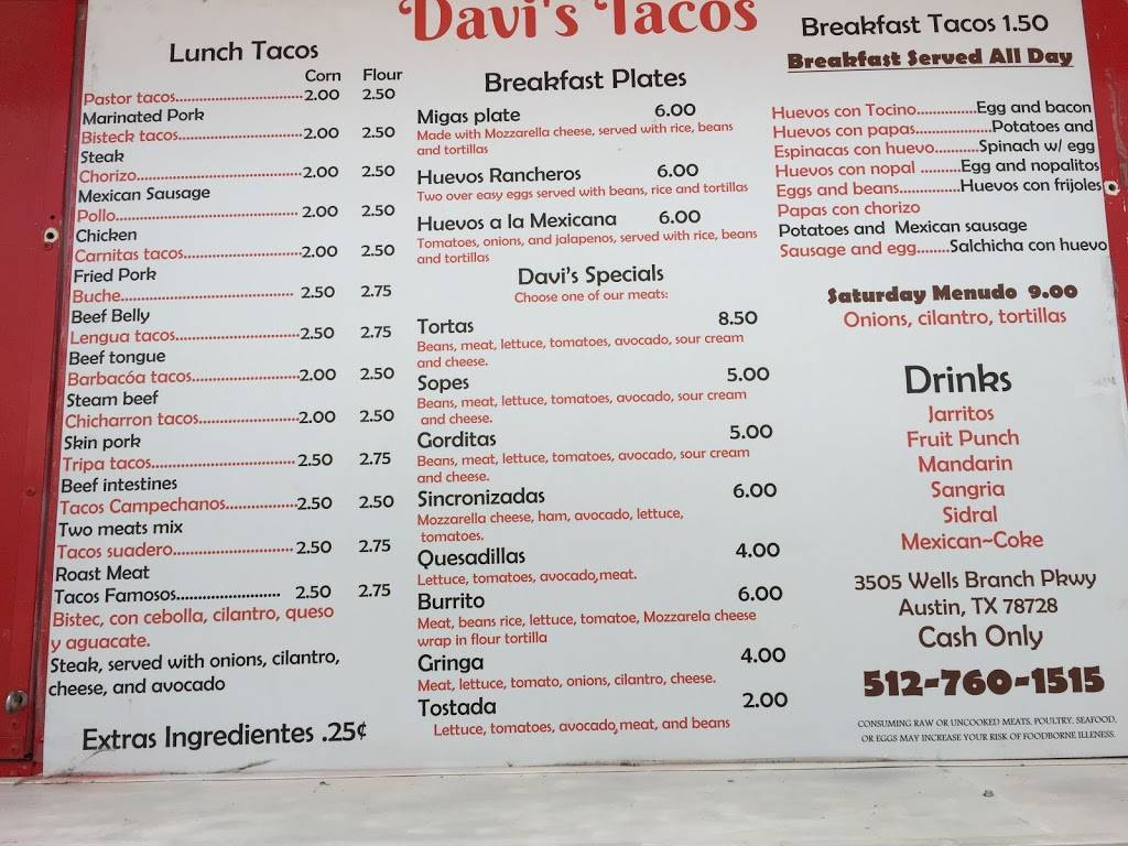 Davis Tacos | restaurant | Austin, TX 78727, USA | 5127601515 OR +1 512-760-1515