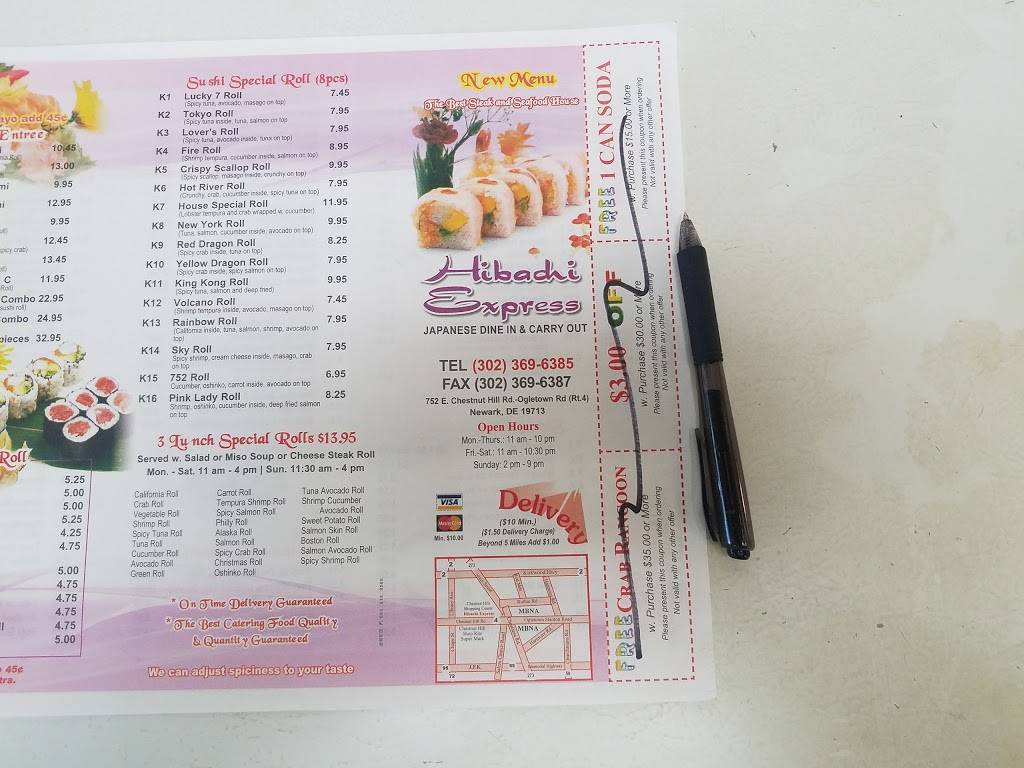 Hibachi Express | restaurant | 752 E Chestnut Hill Rd, Newark, DE 19713, USA | 3023696385 OR +1 302-369-6385