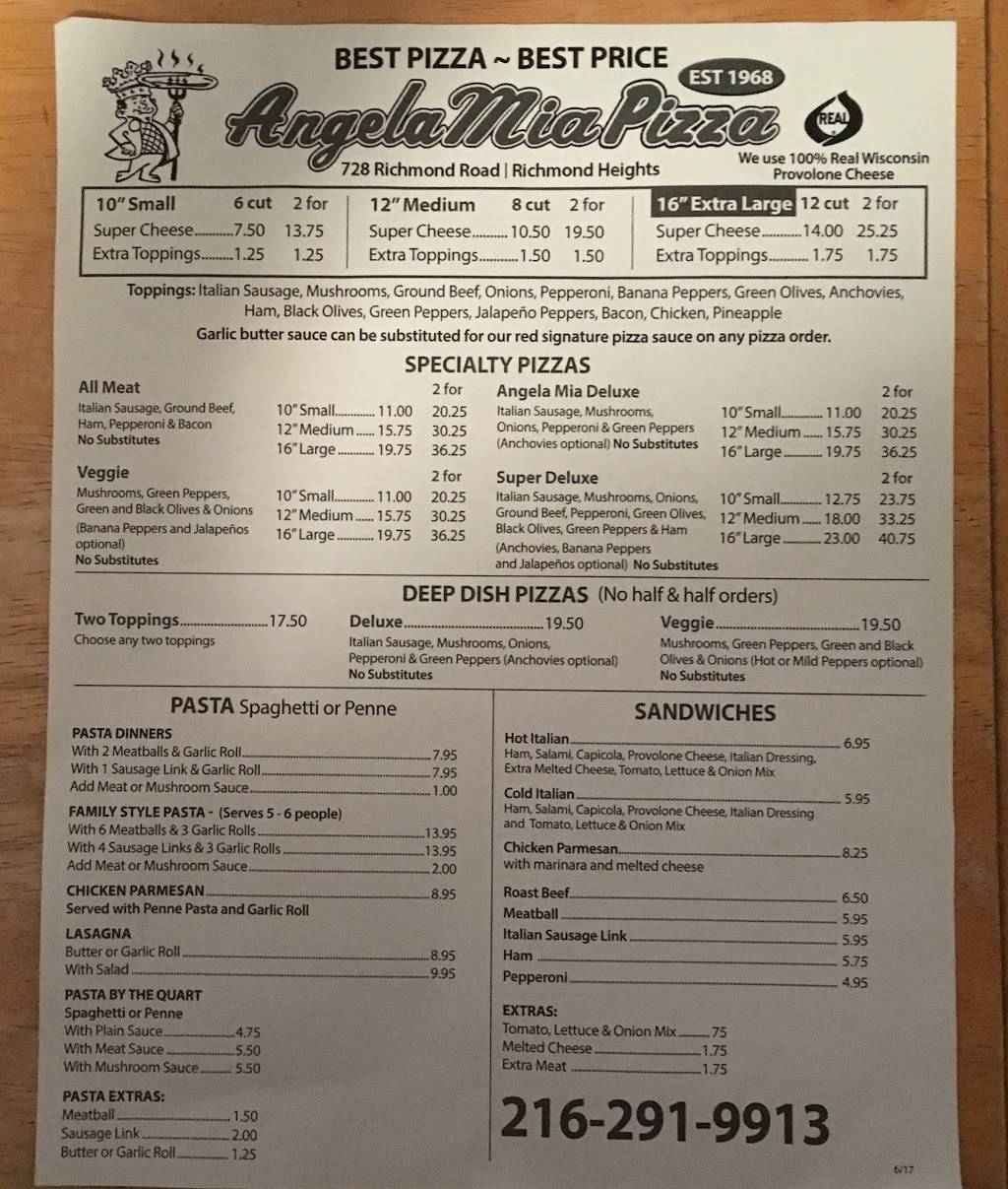 Angela Mia Pizza | restaurant | 728 Richmond Rd, Richmond Heights, OH 44143, USA | 2162919913 OR +1 216-291-9913