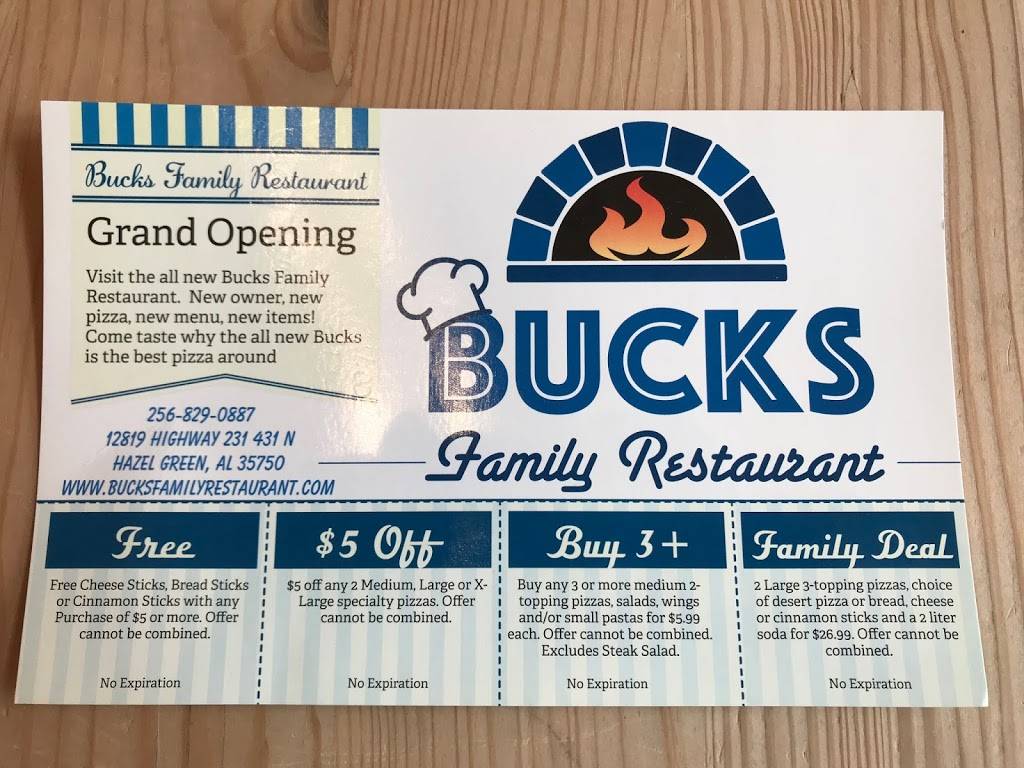 Bucks Pizza | restaurant | 12819 Highway 231 431 N, ste d, Hazel Green, AL 35750, USA | 2568290887 OR +1 256-829-0887
