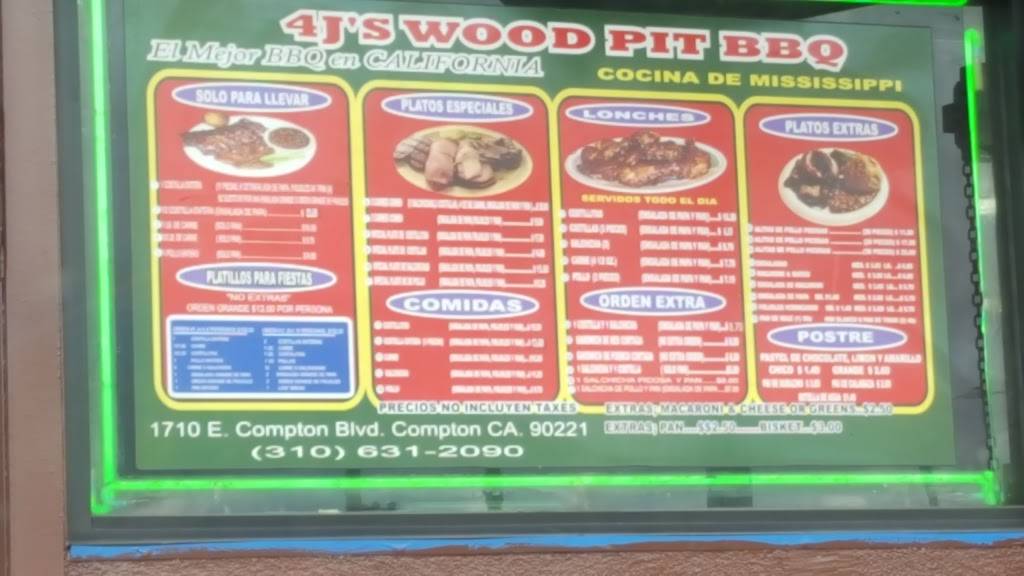 4Js Wood Pit BBQ | restaurant | 3409, 1710 E Compton Blvd, Compton, CA 90221, USA | 3106312090 OR +1 310-631-2090