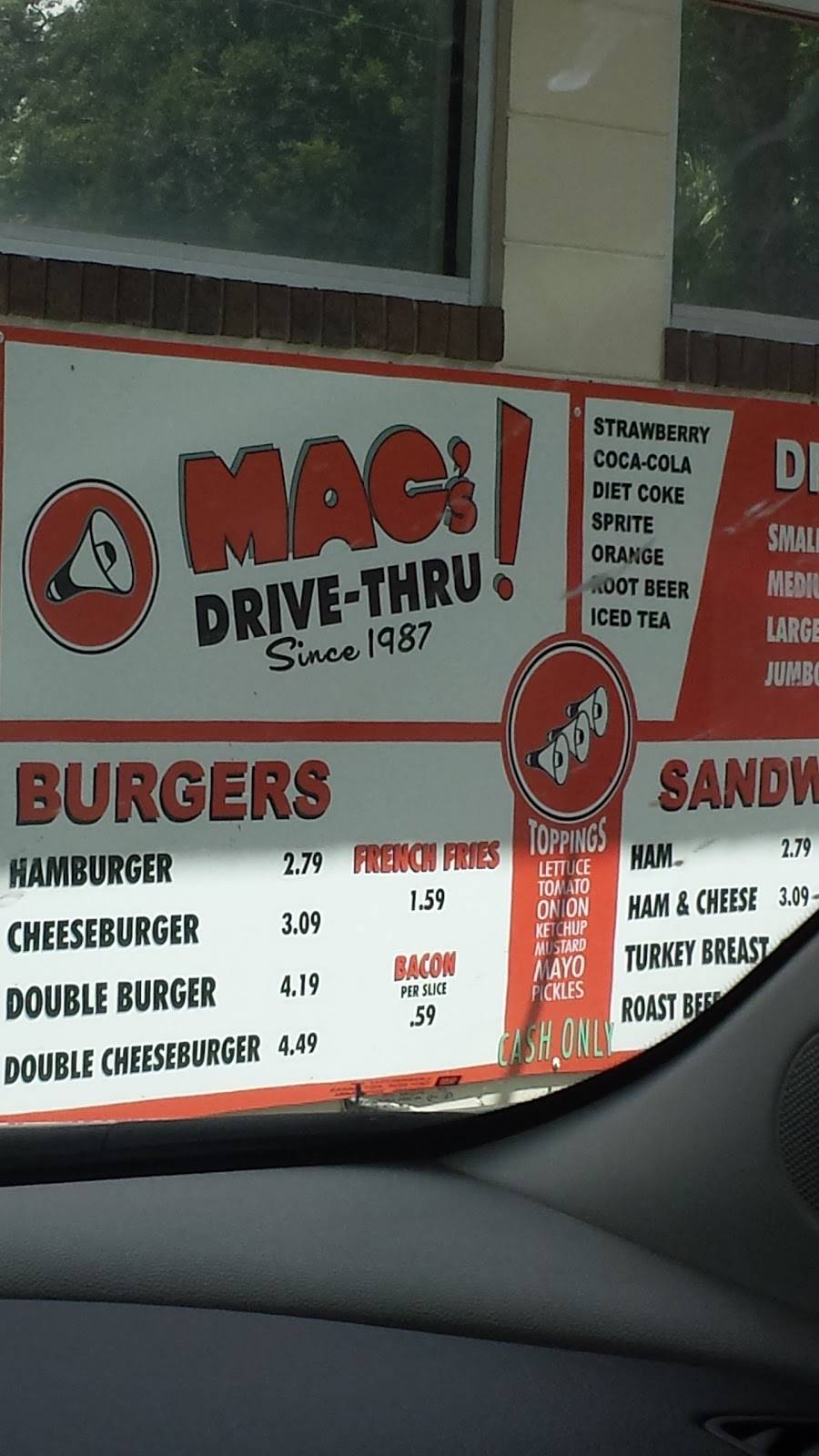 Macs Drive Thru | restaurant | 129 NW 10th Ave, Gainesville, FL 32601, USA | 3523789842 OR +1 352-378-9842