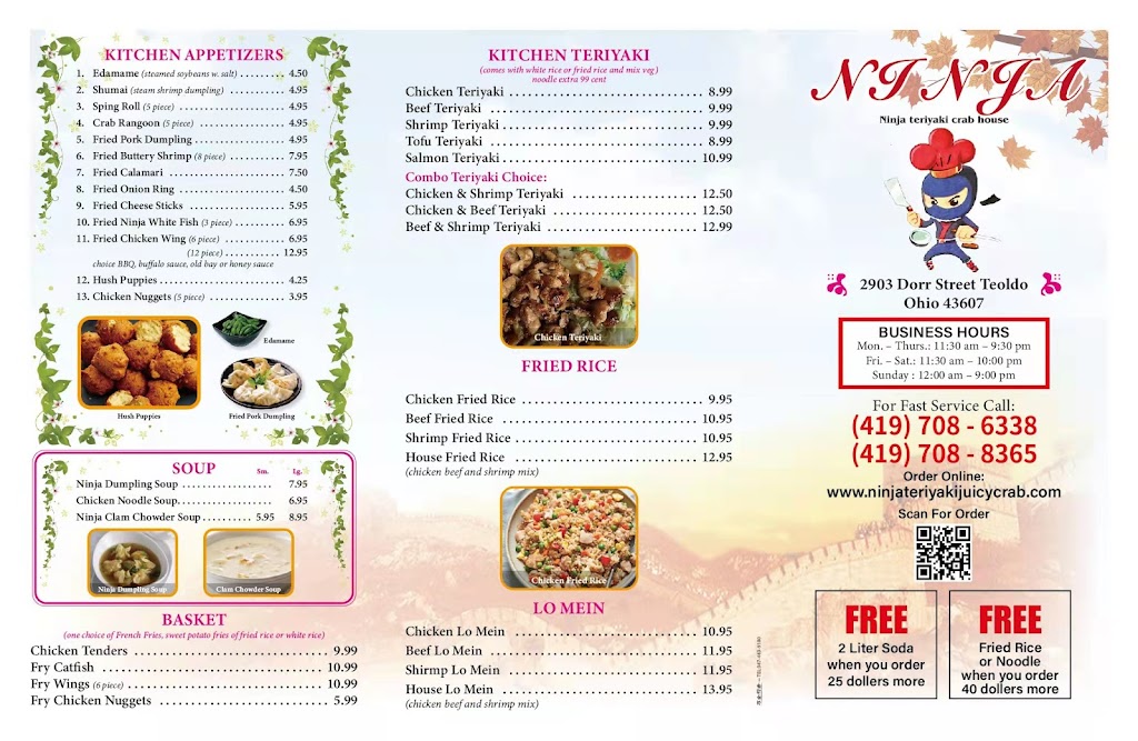 ninja teriyaki juicy crab house | restaurant | 2903 Dorr St, Toledo, OH 43607, USA | 4197088365 OR +1 419-708-8365