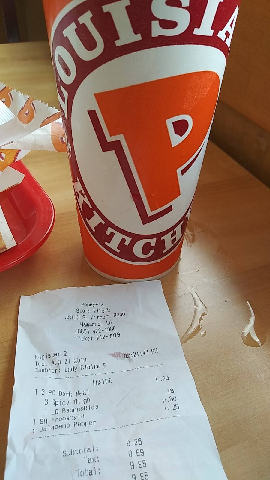 Popeyes Louisiana Kitchen | restaurant | 43103 S Airport Rd, Hammond, LA 70403, USA | 9854291380 OR +1 985-429-1380