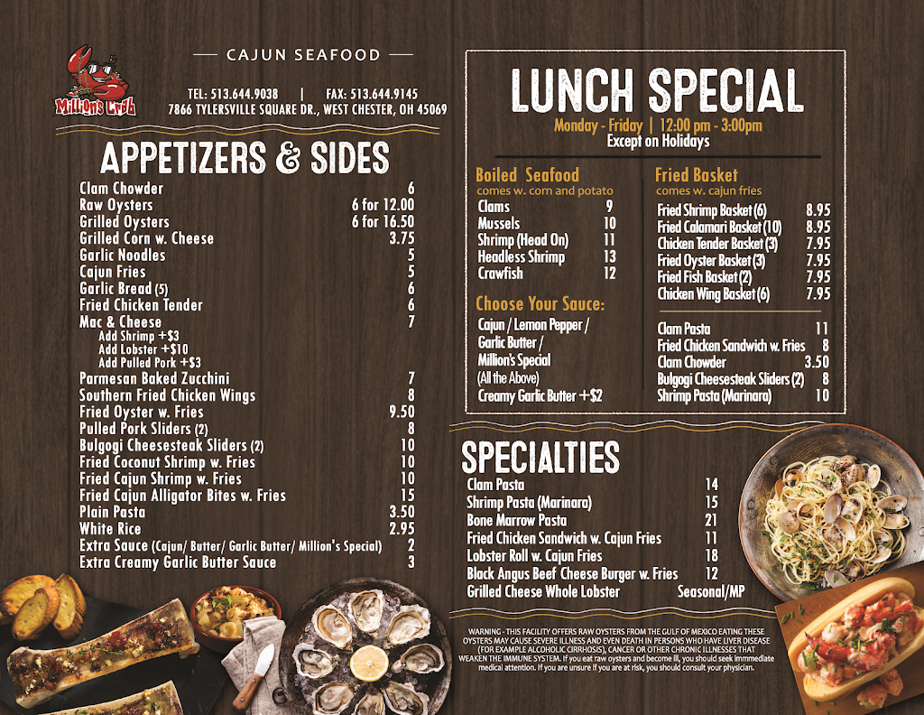 Million’s Crab Boiled Seafood | restaurant | 5601 US-41, Terre Haute, IN 47802, USA | 8122991191 OR +1 812-299-1191