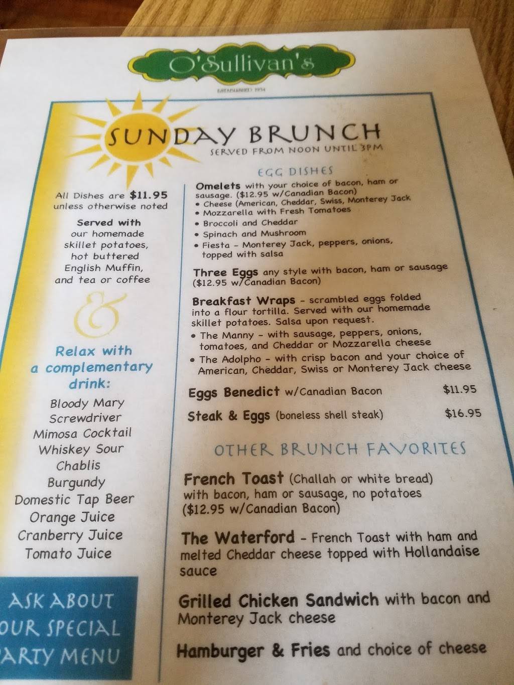 OSullivans | restaurant | 8902 3rd Ave, Brooklyn, NY 11209, USA | 7187459619 OR +1 718-745-9619