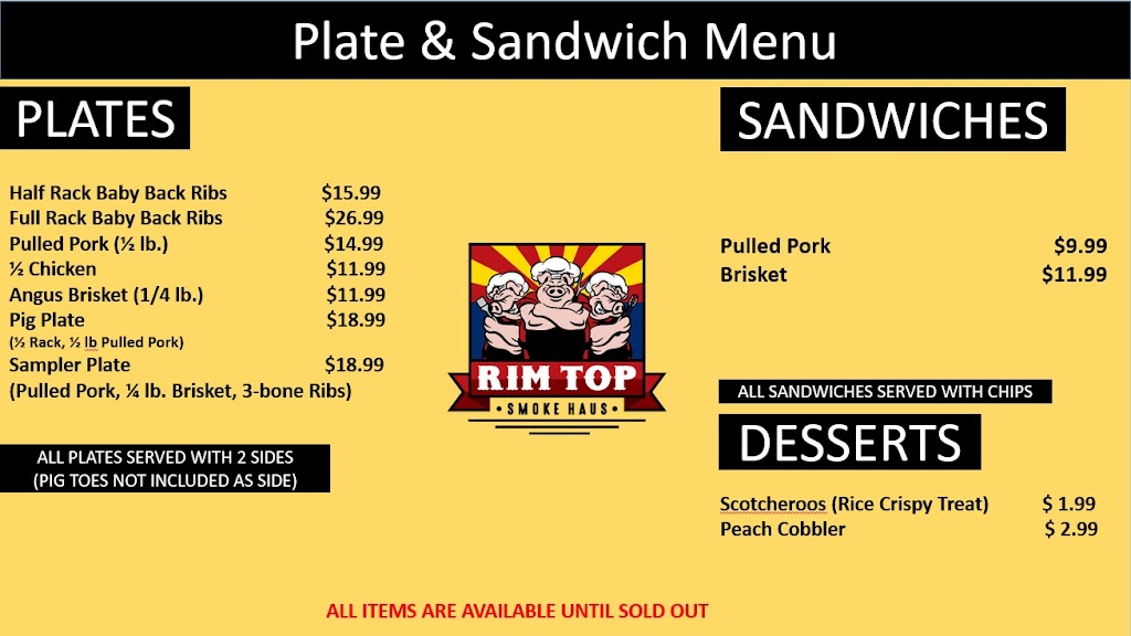 RIM TOP SMOKE HAUS | restaurant | 1992 Twin Pines Trail, Heber-Overgaard, AZ 85928, USA | 4804792809 OR +1 480-479-2809