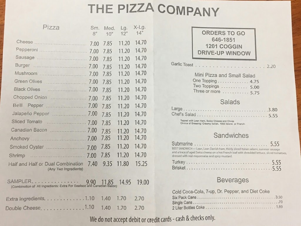 The Pizza Company | restaurant | 1201 Coggin Ave, Brownwood, TX 76801, USA | 3256461851 OR +1 325-646-1851