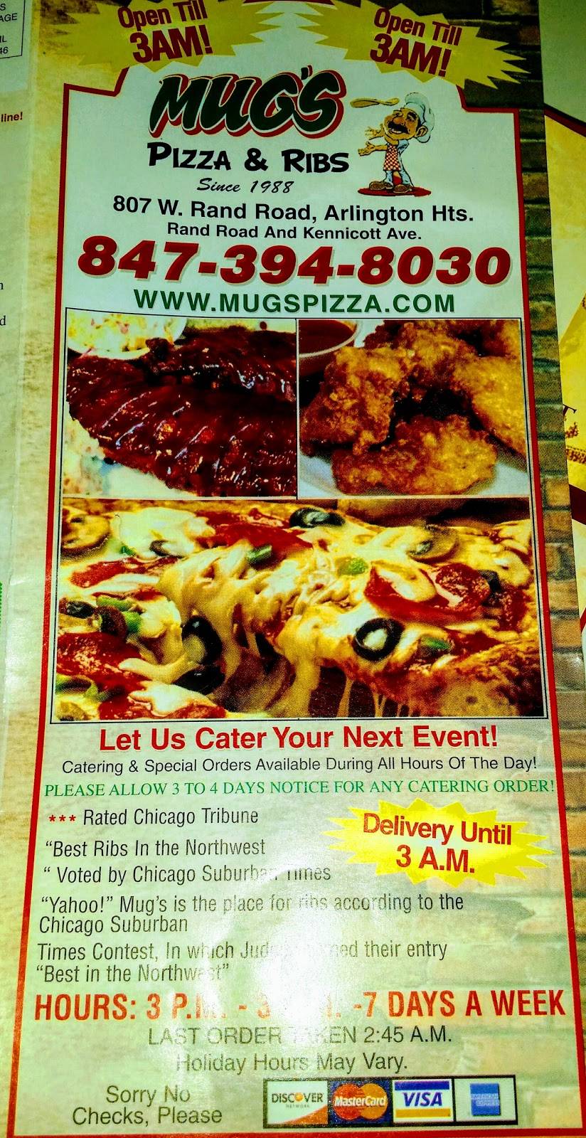 Mugs Pizza & Ribs | restaurant | 807 W Rand Rd, Arlington Heights, IL 60004, USA | 8473948030 OR +1 847-394-8030