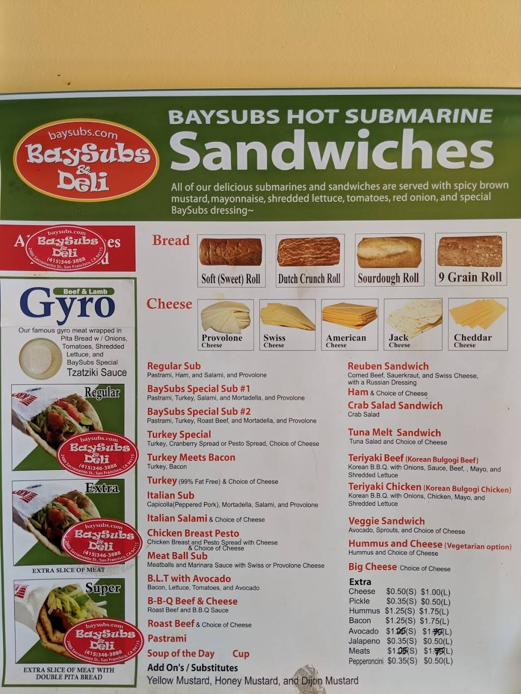 Bay Subs & Deli | restaurant | 2486 Sacramento St, San Francisco, CA 94115, USA | 4153463888 OR +1 415-346-3888