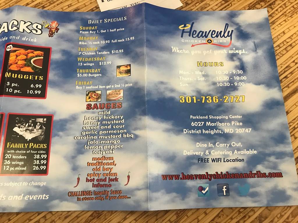 Heavenly Chicken & Ribs | restaurant | 2147, 6027 Marlboro Pike, District Heights, MD 20747, USA | 3017362727 OR +1 301-736-2727